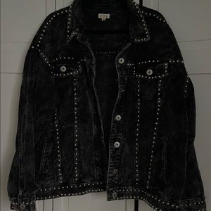 Studded Oversized Corduroy Black Jacket